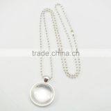 22*29mm New Arrival Fashion Bright Silver Bezel Cabochon Round Shaped Pendant Costume Necklace With Ball Chain thumbnail-3