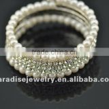 5 row pearl and rhinestone graduated wraparound coil bracelet-BRW060415
