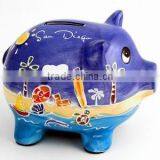 San Diego Blue White Hand Painted Piggy Bank thumbnail-2