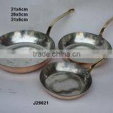 Copper Frying Pan With Pewter Lining and Long Brass Handles Polished thumbnail-1
