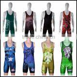 Latest Cool Sublimation Print Cheap Custom Wrestling Singlets thumbnail-3
