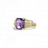 Designer Big Gemstone With CZ Studded Gold Plated Ring thumbnail-1
