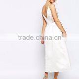 MGOO Elegant Shoulder Backless Sexy Midi Prom Dress In Sateen With Mesh Inserts At Waist Bridesmaid Dress thumbnail-2