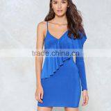 Wholesale Oem Custom Fashion Women Blue Sexy One Shoulder Dress thumbnail-3