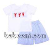 Lovely lobster hand smocked boy short sets - BB556