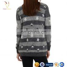 Womens V Neck Cashmere Cardigan Black and Grey Striped Sweaters thumbnail-2