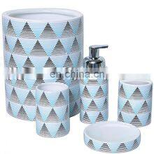 Six Pcs Waste Bin Tissue Box Vanity Ceramic Tabletop Accessories Bathroom Set thumbnail-1