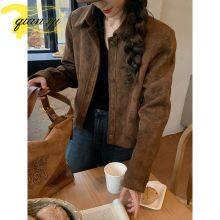 Coffee Suede Coat Women's New Autumn Vintage Lapel Senior Sense Niche Short Jacket Top