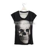 China Supplier Hot Sale Custom 3D Printing Skull Black Branded Woman T-shirt thumbnail-2