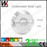 Hangzhou Weiken Wholesale 316L Stainless Steel 12V IP68 60w LED Underwater Light for Boat Marine Yatch