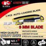 Plastic With Rubber Grip Handle 5pcs 9mm Blade Auto Lock Cutter Knife thumbnail-4