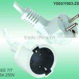 Europe VDE/GS/CE Extension Cord Power Cord Set With Cable H05VV-F 3G1.0mm2 2.5/5.0meters White/yellow