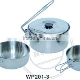 Professional stainless steel camping Cooking pot with 2 bowl