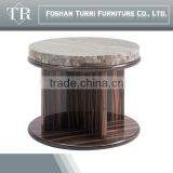 Modern Black Hand Craverd Travertine Top End Table