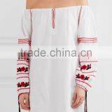 Latest Boho Clothing Mexican Off-The-Shoulder Embroidered Cotton Mini Dress Design For Ladies Machine Embroidery HSD5855 thumbnail-3