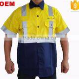 OEM Mining Workwear Uniform Mens Button-front Yellow Cotton Twill Work Shirt With Hi Vis Tapes thumbnail-1