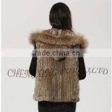 CX-G-B-216 New Style Short Raccoon Fur Trim Knitted Rabbit Fur Coat Hood thumbnail-3