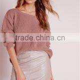 China OEM Winter Autumn Pullover Wide Neck Sweater Women Cashmere Ladies Jumpers Off Shoulder Jumper Pink thumbnail-2