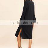 Black Bell Sleeve Split Hem Tee Dress Polyester Spandex Long Sleeve Round Neck Casual Midi Dress thumbnail-5