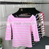The New Dress Brought a Word Dew Shoulder Cultivate One's Morality Female Striped Shirt thumbnail-3