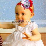 Manufacture Glitter Rhinestoned Shabby Flowers Headband In Red Polka Dot Bow thumbnail-3