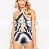 Halter Neck Stripe Design Ladies Swimsuit Sexy One Piece Beach Wear Swimsuit thumbnail-2