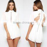 High Neck Lace Zipper Back White Short Jumpsuits Women Chiffon Playsuit thumbnail-2