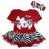 Baby Red Zebra Skull Pettiskirt Bodysuit Romper and Headband NB-18M thumbnail-1