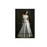 a Line Wedding Dress Strapless Chapel Train Satin White thumbnail-1