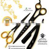 PROFESSIONAL SALON BARBER HAIR STYLING SCISSORS SHEARS, RAZOR COMBO SET BLACK