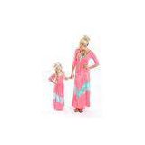 Pink Summer Mother Daughter Family Matching Outfits with Lace , 3/4 sleeve