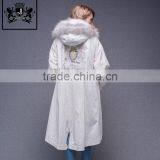Lastest Design Winter White Coat Jacket Women Real Fur Lined Fur Parka With Fluffy Raccoon Hood and Embroidery thumbnail-4