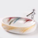 Top Quality Oval Decals Decorated Art Basin Size Cheap Sinks