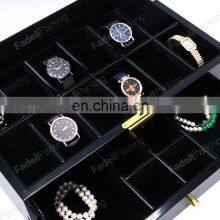Black Lacquer Custom Double Layer Watch Storage Box Wooden Watch Organizer Box With Lock thumbnail-5