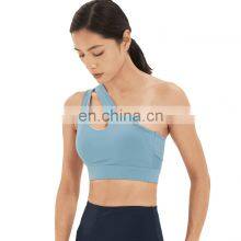 Plus Size New Low MOQ Fitness Gym Wear Bra Top One Shoulder Mesh Sports Yoga Bra Women Workout Physical Sports Bra thumbnail-3