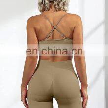 Workout Sets for Women 2 Piece Cross Back Straps Sports Bra Seamless Shorts Yoga Gym Activewear Set thumbnail-2