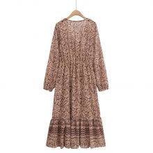 New French Retro Printed V-neck Elegant Slimming A-line Layered Decorative Print MIDI Dress thumbnail-2