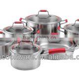 12pcs Stainless Steel German Cookwarewith Colorful Silicone Handle and Colorful Silicone Lid Rim