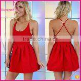 New fashion ladies cross back sexy red color dress