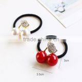 Elegant Red White Simulated Pearl Rhineston Leaf Cherry Rubber Band Elastic Hair Bands Girls Hair Accessories for Women Headwear thumbnail-4