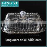 LX-H005 Handmade Crystal Clear Press Square Glass Butter Dish Quality Choice