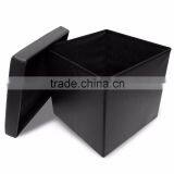 Foldable Storage Ottoman - Contemporary Faux Leather Ottoman With Cover, Black thumbnail-2