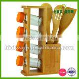 Bamboo Cooking Utensils With Glass Spice Jar Set