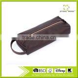 Store More Customized Logo Brown Leather Handled Cosmetic Zipper Bag thumbnail-1