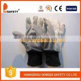 DDSAFETY 2017 Safety Glove Black Knit Wrist Cotton Drill With Black Polka Dots Working Safety Glove