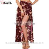 High waist boho flower print split long maxi beach chic vintage 2017 summer women skirts