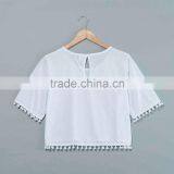 Sublimation Pompon Crop Top T-shirt Custom Logo Printing no Minimum Real Factory thumbnail-2