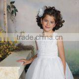 White Satin off Shoulder High Neck Beaded Flower Girl Dress thumbnail-2