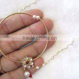 BIG HOOP NATH Press NOSE RING GOLD PLATED POLKI PEARL thumbnail-3