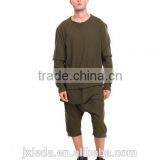 Pieced Layered Construction Raw Mens Athleisure Crew Neck Collar Longline Tees thumbnail-2